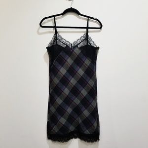 flannel and lace slip dress